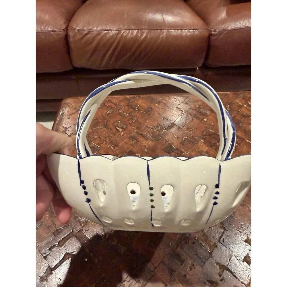 RCCL Portugal Porcelain Hand Painted Square Basket w/ Braided Handle- Christmas